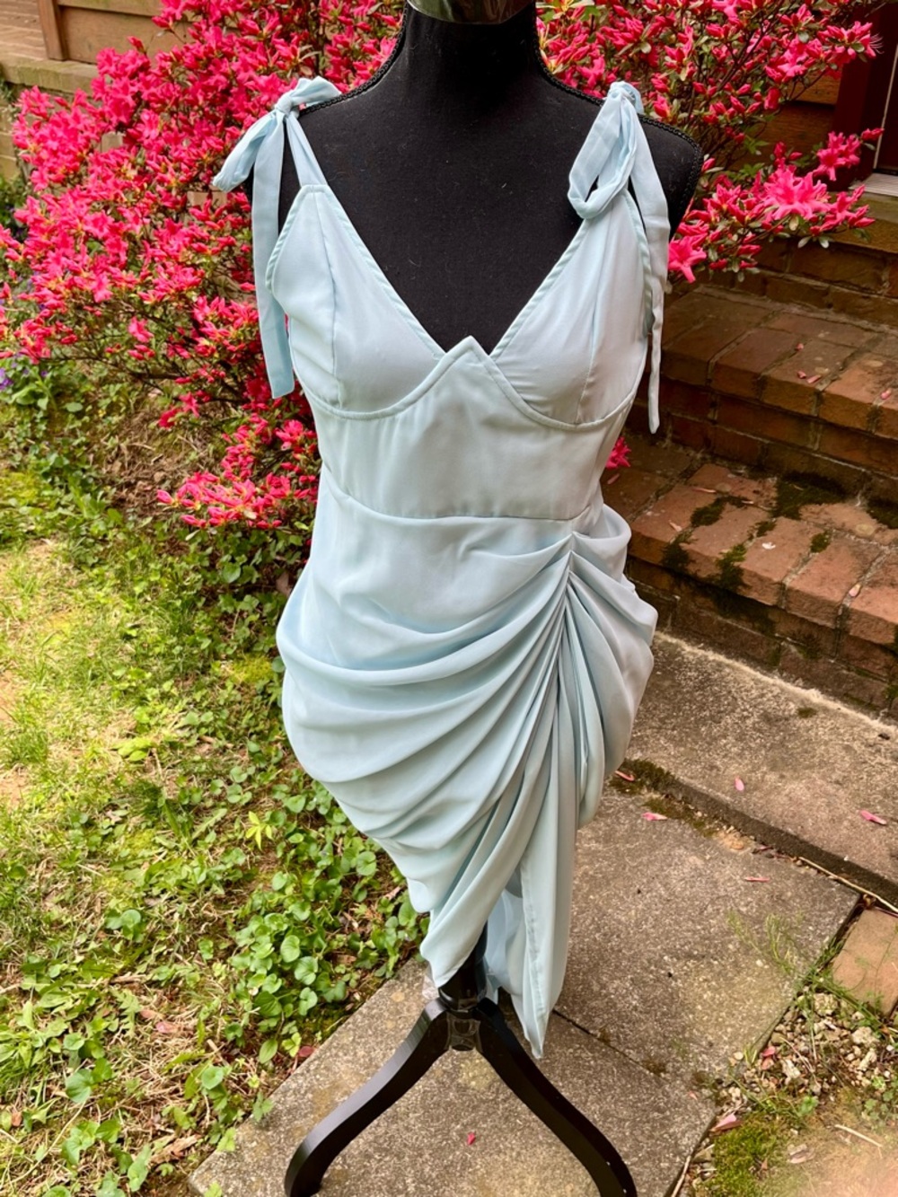 NWT PrettyLittleThing Light Blue Underwire Draped Midi Dress US 10 Wedding Guest - Picture 11 of 17